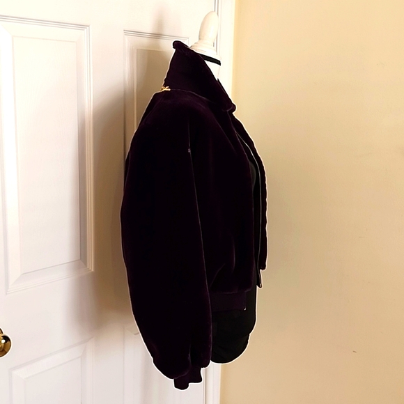 Rare! St John Gold Zip Bomber Jacket Violet Faux Fur Embroidered Collar S - Picture 6 of 14